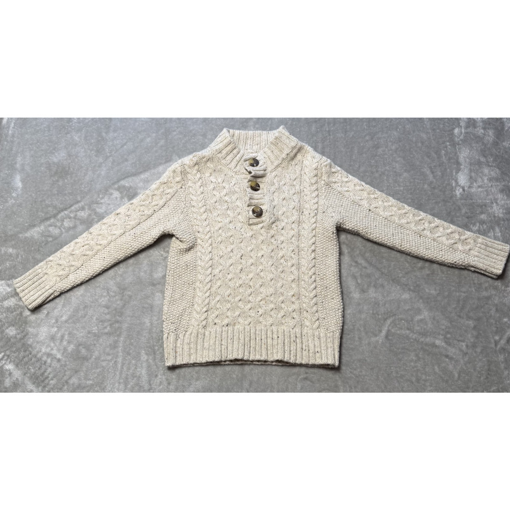 Cat & Jack 4T Boys Cable Knit Sweater Oatmeal Cream Henley Chunky Cotton Blend